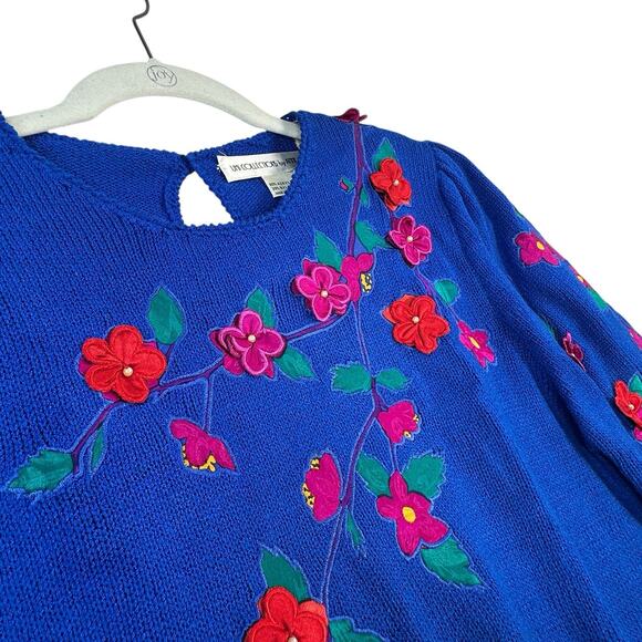 Vintage Anne Crimmins Umi Collections Sweater Womens Small Floral 3D Applique - Picture 3 of 12